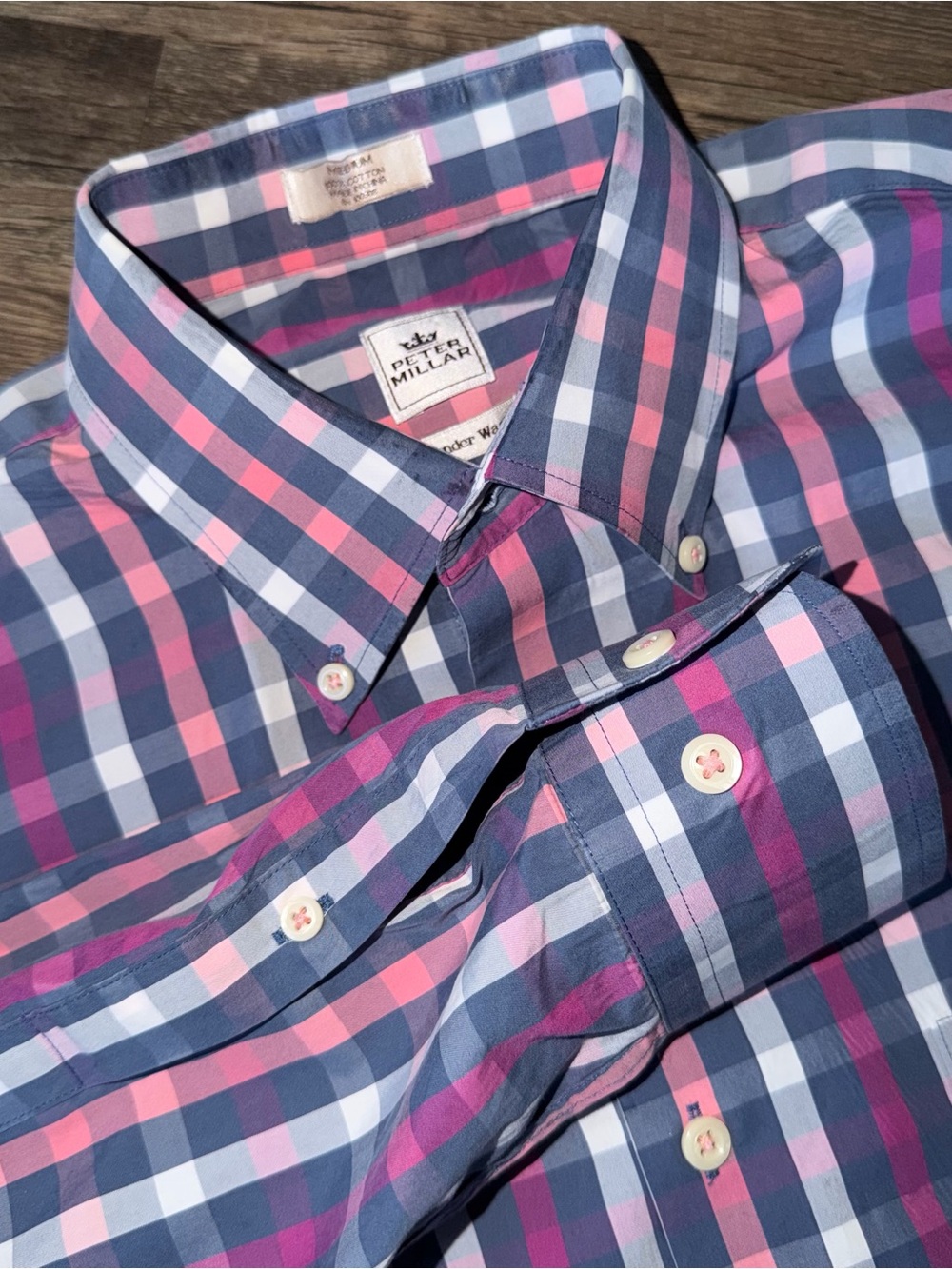 Peter Millar Men's Pink, Blue & White Plaid Button-Down Shirt